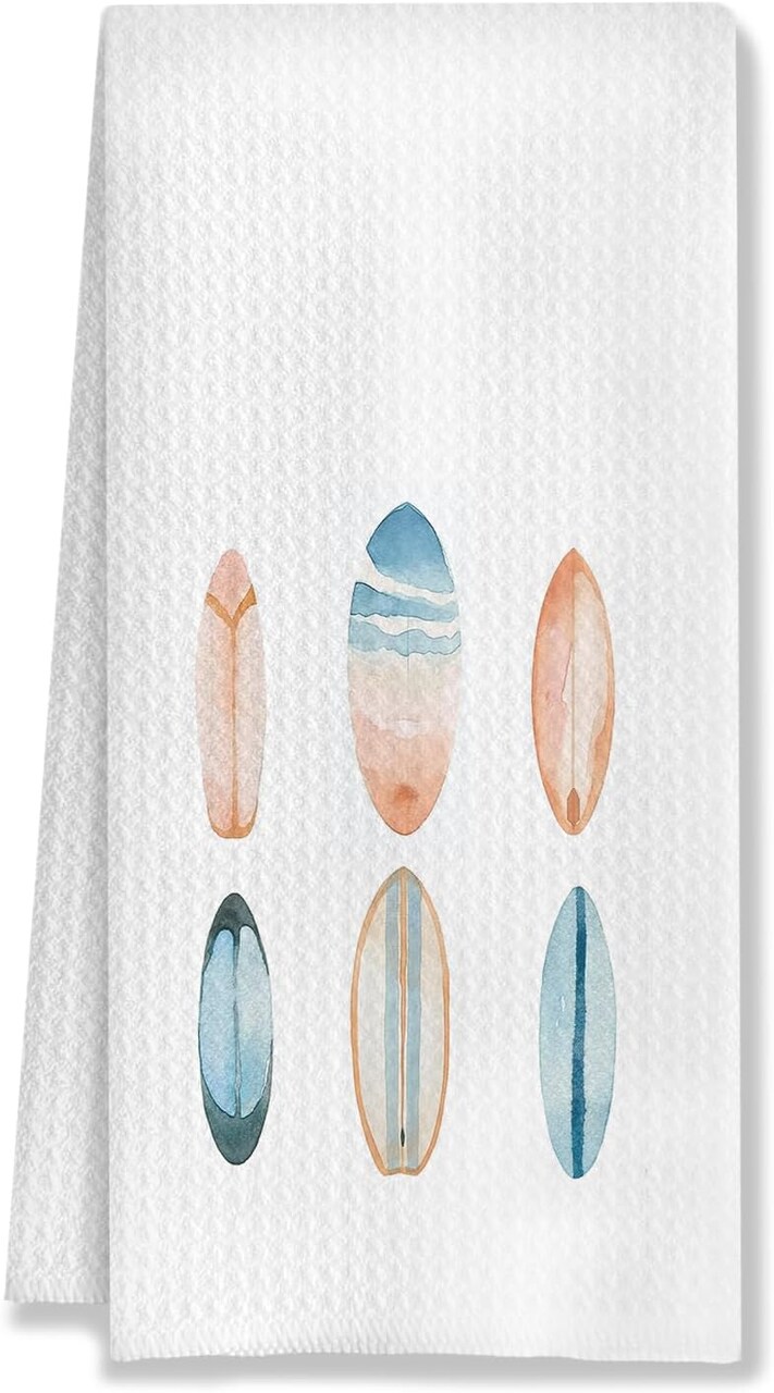 Coastal Beach Kitchen Towels, Surfboard Decorative Hand Towels for Bathroom, Summer Beach Dish Tea Towels, Coastal Kitchen Bathroom Decor, 16x24 Inch